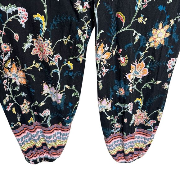 Anthropologie Luka Jumpsuit Small Black Floral Stretchy Jogger Elastic Tie Waist - Picture 4 of 14